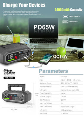 PD 65W 입력 4000A 모든 자동차 비상 사태를 위한 고전력 재충전식 자동차 점프 스타터
