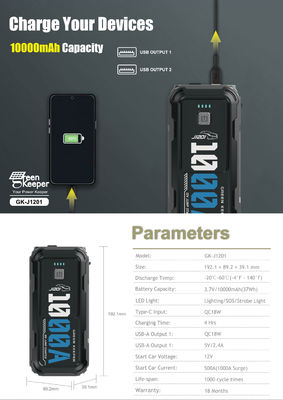 12V 24V 1000A 4000A 점프 스타터 PD 65W DC 출구 공기 압축기 총 출력 12W