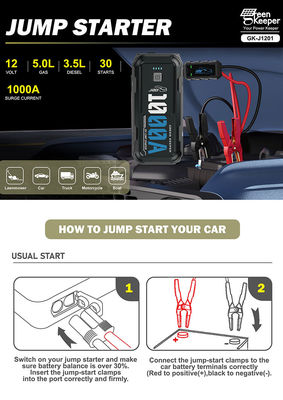 QC 18W 입력 전력 은행 Autostarthilfe 1000A 비상용 휴대용 12V 배터리 부스터