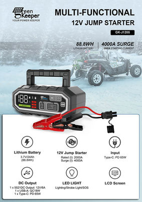 배터리 점프 스타터 24000mAh 이동 전력 승용차 12V 시작 장치