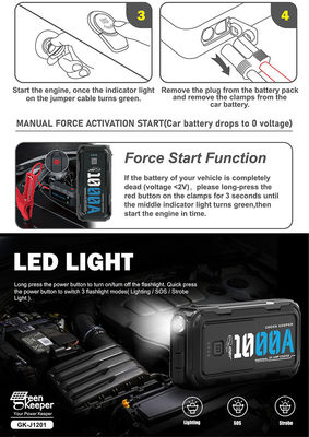 비상 10000mAh 휴대용 전원 은행 배터리 12V 자동차 충전 및 점프 시작