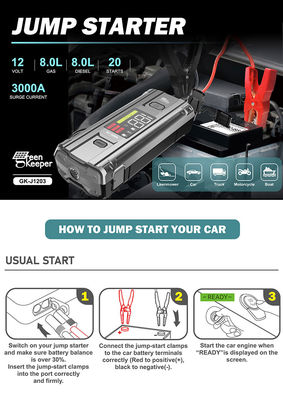PD 65W 12V 3000A 20000mAh 다기능 휴대용 자동차 비상 배터리 부스터 점프 스타터 전력 뱅크