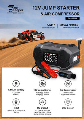 4 in 1 Car Booster Power Bank Jump Starter 내장 공기 압축기와 펌퍼