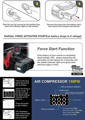 4 in 1 Car Booster Power Bank Jump Starter 내장 공기 압축기와 펌퍼