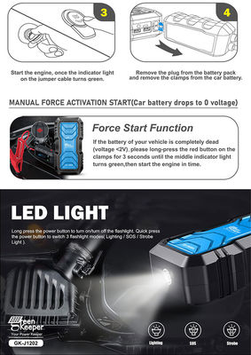 다기능 12V 자동차 점프 스타터 전원 뱅크 LED 라이트와 2000A 피크 전류