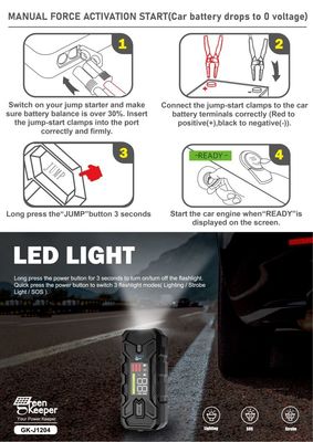 소재 12V 1500A 초안전 고 용량 점프 스타터 LED 라이트 엔진 시작 기능