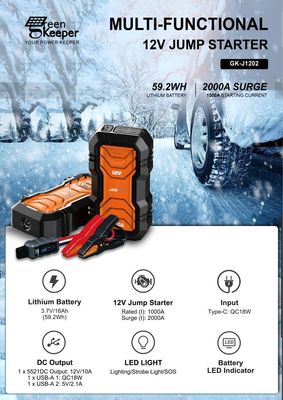 12V 24V 4000A 울트라세이프 피트 극한 온도 휴대용 배터리 점프 스타터 자동차