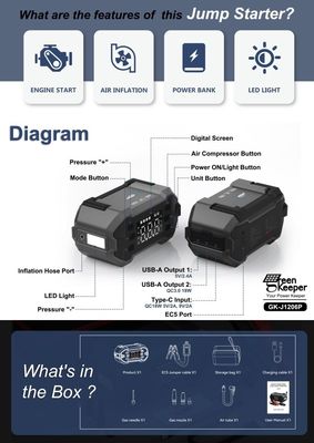 3000A 피크 휴대용 미니 자동차 점프 스타터 20000mAh 용량 및 LED 손전등